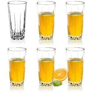 KADAX Drinkglazen van hoogwaardig Glas, Set van 6, Waterglazen, dikwandige Sapglazen, geribbelde Glazen voor Water, Drank, Sap, Party, Cocktailglazen, Drankglazen