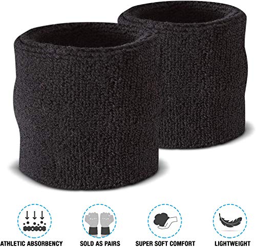 Image of Play2Fit 4 Cotton Wristband (2 Pair) Soft Sweatband For All Sport, Stretchable, Sweat Absorbent Supports Wrist Made In India (Baby Pink / Black, 3 Inch)