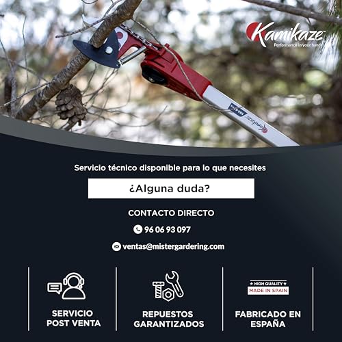 Miniatura 9 de Kamikaze Tijera En Altura Para Poda. Pértiga De 1,6m Con Mecanismo Poleas Reductor De Fuerza. Cabezal Giratorio. Ideal Para Poda De Ramas Altas Y Paisajismo. Corta Ramas Con Cuchillas De Acero Sk5.