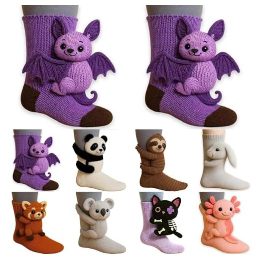 Calcetines divertidos de animales 3D Calcetines tejidos para adultos y niños Calcetín de dibujos animados de fantasía de boca ancha Regalo creativo de animales, morado, Talla única