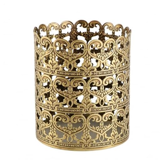 SEHAMANO Home Heart Patterned Vintage Hairbrush Holder Antique Make up Brush Holder Makeup Vanity Organizer (Brass, Large)