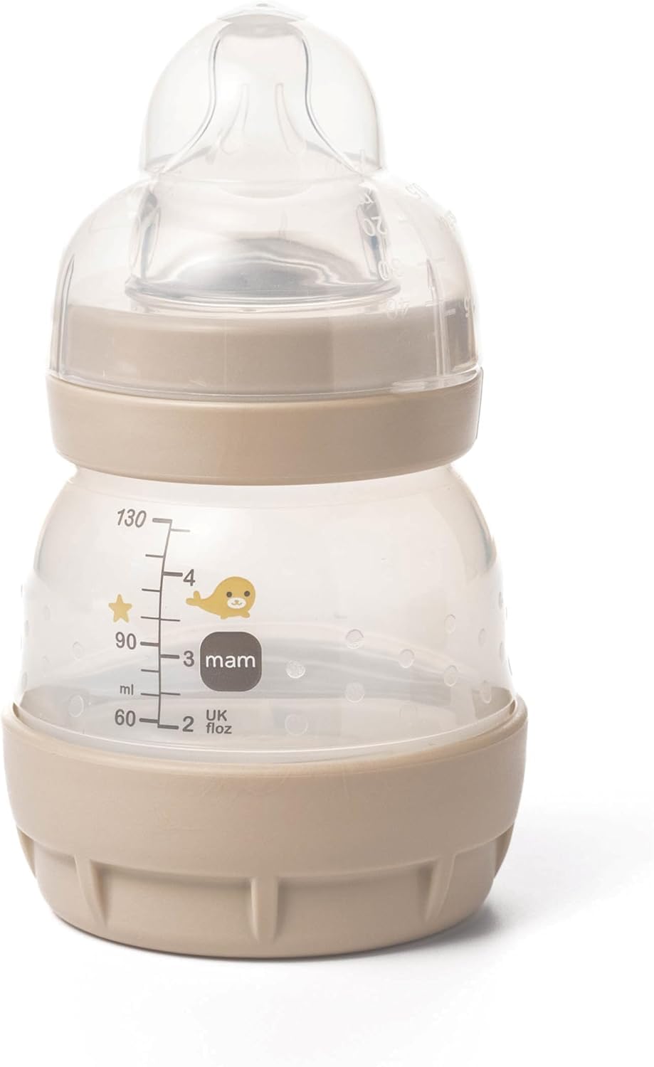 Easy Start Anti-Colic Baby Milk Bottle | Pack of 1 x 130ml | Self-Sterlising | Slow Flow MAM Teats Size 0 | Newborn Essentials | Cream (Various Designs)