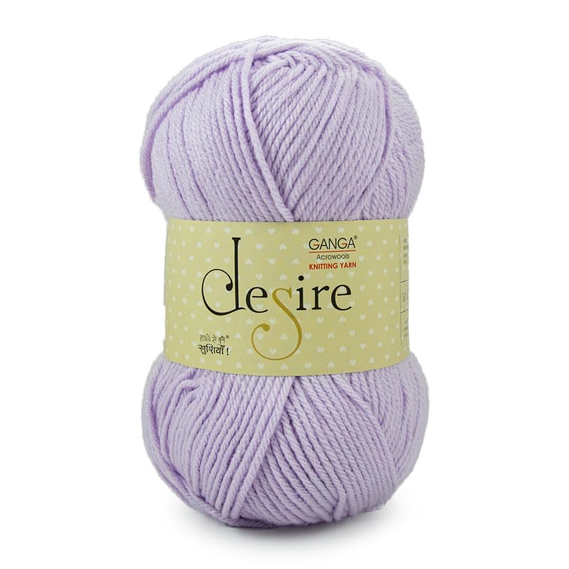 Image of Ganga Acrowools Acrylic Desire Hand Knitting and Crochet Yarn. Pack of 1 Ball - 100Gms. Shade No - Dsr001, Lilac