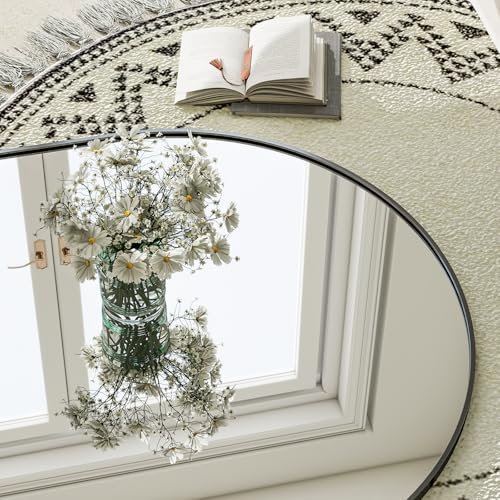 GLSLAND-30x71 inch Wall Mount Arched Full Length Mirror-Aluminum Alloy Frame High Definition-Full Body Mirror for Bedroom or Living Room,Black