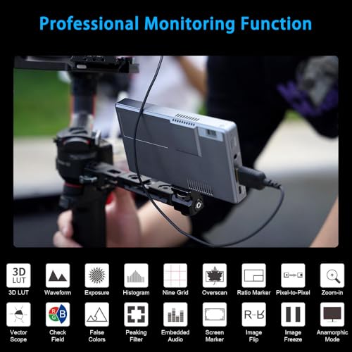 Image of FEELWORLD P6XL 6 Inch Camera Monitor, 1200nit IPS Touch Screen 1920x1080 Built-in 3000mAh Battery Camera Field Monitor with Sunshade, Video Assist HDR Waveform Focus Peaking 3D LUT 4K HDMI