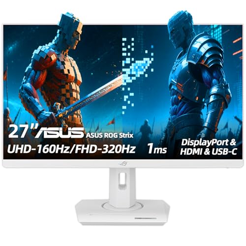Image of ASUS ROG Strix 27 inch 4K HDR Gaming Monitor - UHD (3840 x 2160), Dual Mode(4K 160Hz or FHD 320Hz), 1ms, Fast IPS, ELMB Sync, G-SYNC Compatible, AI Gaming, DisplayPort & HDMI & USB-C, VESA, White