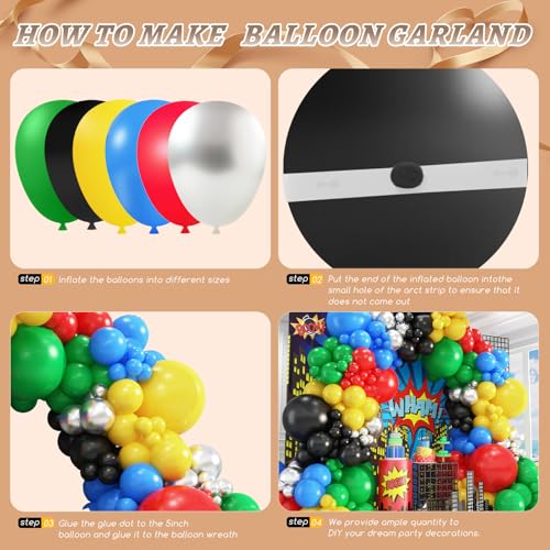 Image of 412Pcs Red Blue Yellow Green Black Balloon Arch Garland Kit, 18 12 10 5 Inch Different Size Latex Balloons for Birthday, Video Game Themed Party