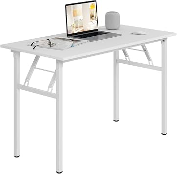 sogesfurniture Folding Table Office Study Writing Desk Computer PC Laptop Table Workstation Dining Gaming Table, No Install Needed, 100x60x75cm, White AC5W-100-SF