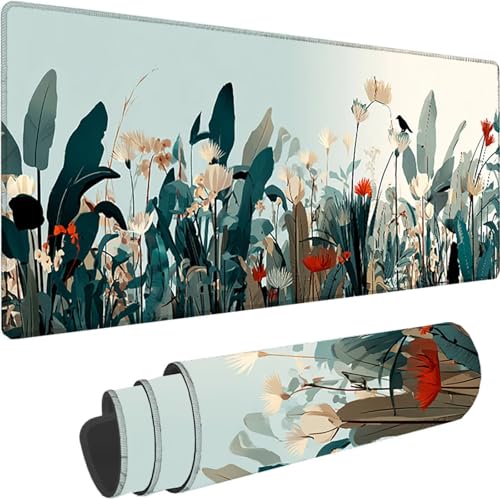 Grå Gaming Musmatta 1600 x 800 x 3 mm Utökad Musmatta XXL Blomma Musmatta med Sydda Kanter, Vattentät och Halkfri Gaming Musmatta för Skrivbordstillbehör, PC, Laptop, Present z-8930