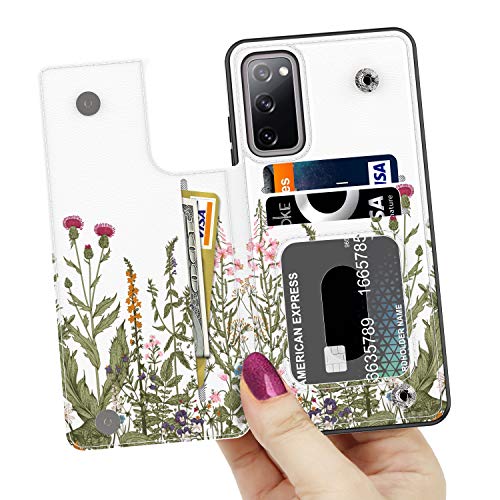 Leto Galaxy S20 Fe Case,Luxury Flip Folio Leather Wallet Case Cover With Fashion Designs For Girls Women,Card Slots Kickstand,Protective Phone Case For Samsung Galaxy S20 Fe Purple Flower Leaves #TOP1