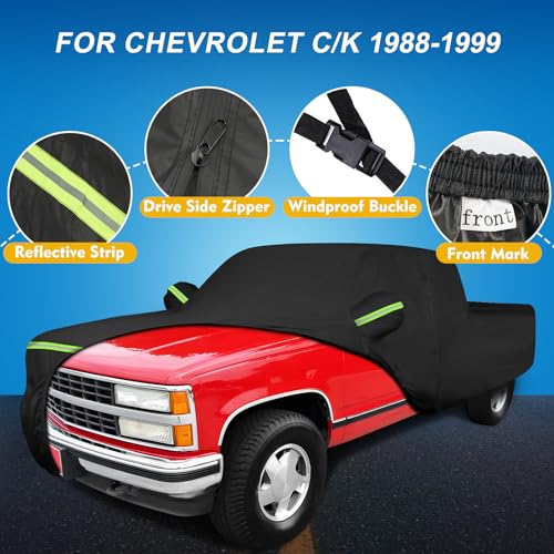 Image of QUNSUNUS Waterproof Truck Cover for Chevrolet C /K 1500 /2500 /3500 1988-1999, Outdoor Truck Cover with Zipper, Full Exterior Car Covers for Automobiles All Weather with Wind, Sun, UV and Dust Protection
