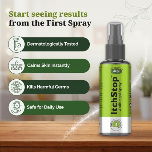 Image of ItchStop Spray for Women & Men | Hands-Free Ayurvedic & Herbal Formula - Anti Bacterial, Anti Itch, Anti Chafing & Anti Fungus for Skin Fungal Infection on Thighs, Feet, Back, Hand, Underarm, Private Parts & Nail | Fast-Acting on Ringworm, Eczema, Redness, Jock Itch, Itchy Skin & Irritation | Safe for Daily Use 35ml (Pack of 4)
