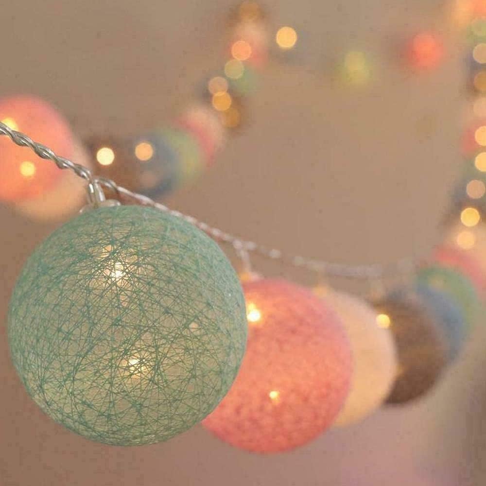 Ciskotu Ghirlanda Luminosa Cameretta Batteria, 3,3M 20 Sfere Cotone LED Catena Luminosa Interno, per Decorazione Della Luce Notturna Interna, Come Natale, Matrimonio, Festa, Stanza