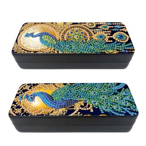 C'eitura 2Pcs 5D DIY Handmade Peacock Diamond Art Painting Glasses