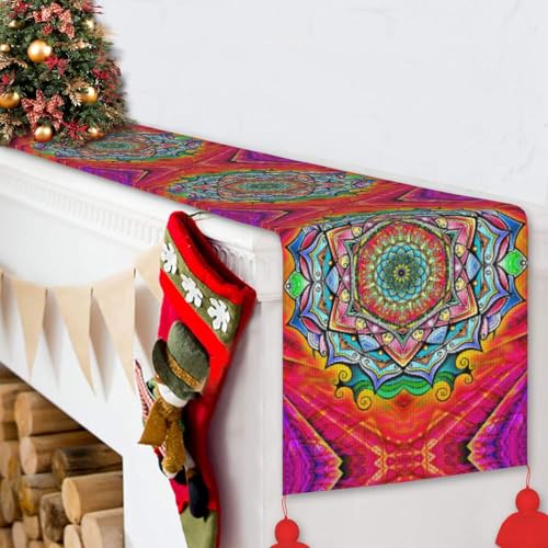 Chemin de table de Noël anti-taches déco mandala table de fête - 7