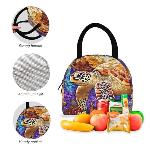 Backpack Lunch Bag Set Art Sea Turtle Print, Big Storage Travel Backpacks with Insulated Lunch Box for Office Hiking Picnic4