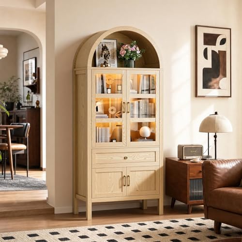 71" Tall Arched Kitchen Pantry Cabinet with Smart Motion Sensor