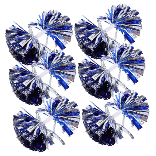 LAPYAPPE 6Pcs Cheer Pom Poms with Handle Metallic Foil Cheerleading Props for Sports Events Dance Performances and Team Spirit for Cheer Competitions and Celebrations