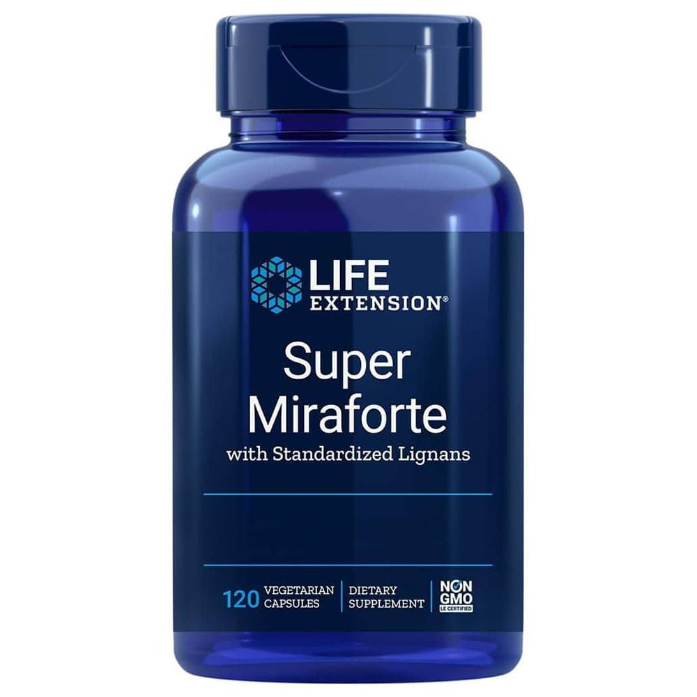 Life ExtensionSuper Miraforte, with Chrysin and Maca, 120 Vegan Capsules, Gluten-Free, Vegetarian, SOYA-Free, Non-GMO