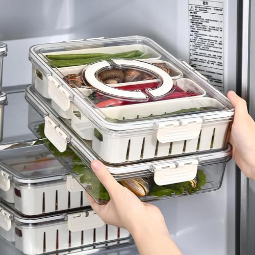 Image of fridge storage containers - transparent storage box and organiser, plastic air tight kitchen boxes, stackable refrigerator vegetable container, polythene freezer (2, MULTICOLOR, 3500 MI)