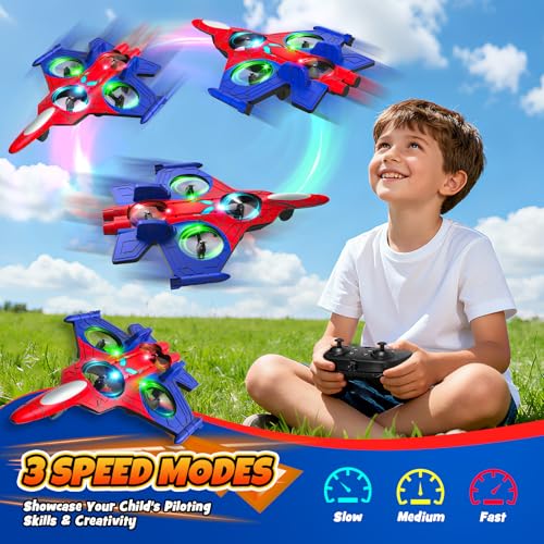 Motivekit Spider Mini Drone, Foam Remote Control Airplane for Kids, 2.4GHz RC Jet with LED Lights, 360° Stunt Flips and Rolls, Easy to Fly Toy Plane Gift for 8 9 10 12+ Year Old Boys Girls