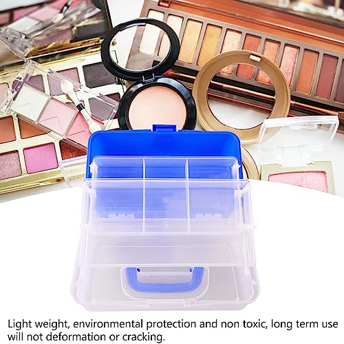 Image of 3 Layer Folding Dividing Storage Box, Portable Multipurpose Handled Organizer and Storage Case for Arts, Crafts,Cosmetic, Sewing, Toy for Medicine Box Sewing Box Organizer (Blue)