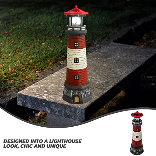 Image of DOITOOL Solar Rotating Lighthouse Outdoor Lantern Garden Decor Resin Street Light - Red