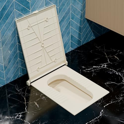 Image of LUXART Indian Toilet Cover Square 56L x 42W | 21 Inch Ivory Orissa Pan Toilet Seat Cover | PP Commode Lid with Easy Installation Kit | Ivory Finish | 2 Year Warranty