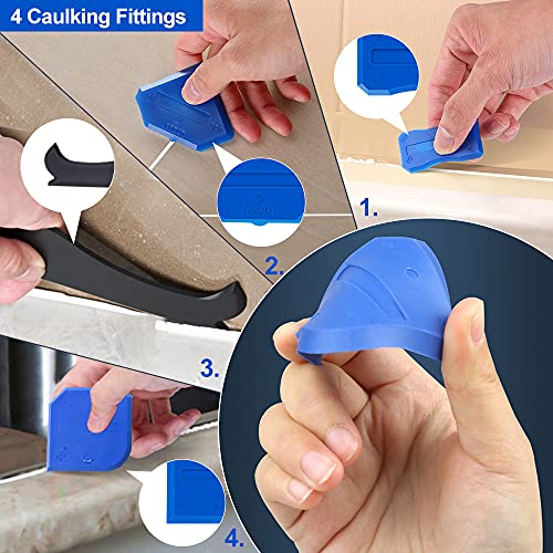 3 in 1 Silicone Caulking Tools, Caulk Remover Grout Scraper Stainless Steelhead Sealant Finishing Tool with Reuse and Replace 5 Silicone Pads, Great Tools for Kitchen, Bathroom, Window, Sink and Tub