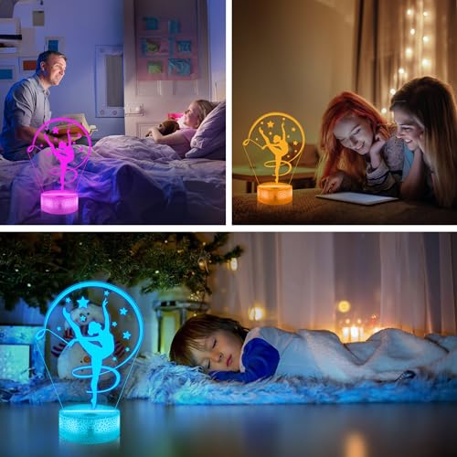 Image of OkiyiD Gymnastics Stuff Gifts for Girls,Artistic Gymnastics 3D Night Light Illusion Lamp for Kids Women Friends Coach Gymnast Birthday Christmas Gifts,16 Colors Lighting with Remote