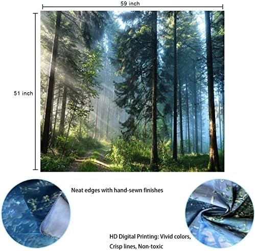 Green Misty Forest Tapestry Wall Hanging Nature Landscape Tapestry Sunshine Through Tree Tapestries for Bedroom Living Room Dorm Decor