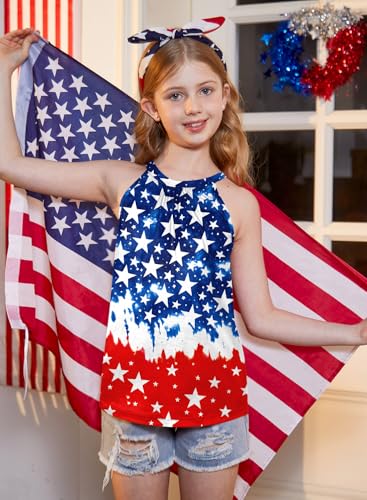 Image of BesserBay Girls Summer Back Button Halter Neck Tank Top Cold Shoulder Casual Blouse Pleated Sleeveless Shirts 5-14 Years