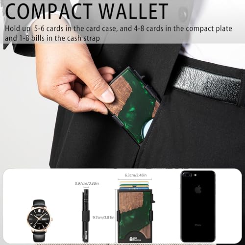 Image of Slim Card Holder Wallet for Men, Minimalist RFID Blocking Pop Up Wallet, Smart Metal Business Card Case Holds 12 Cards, Ultra-Thin Front Pocket Wallet, Gifts for Men