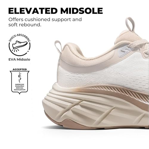 NORTIV 8 Women's Walking Shoes Cushion Comfortable ActiveBreeze Running Tennis Shoes Non-Slip Workout Gym Sports Athletic Breathable Fashion Sneakers,Size 8.5,Beige/Khaki,SNWS248W