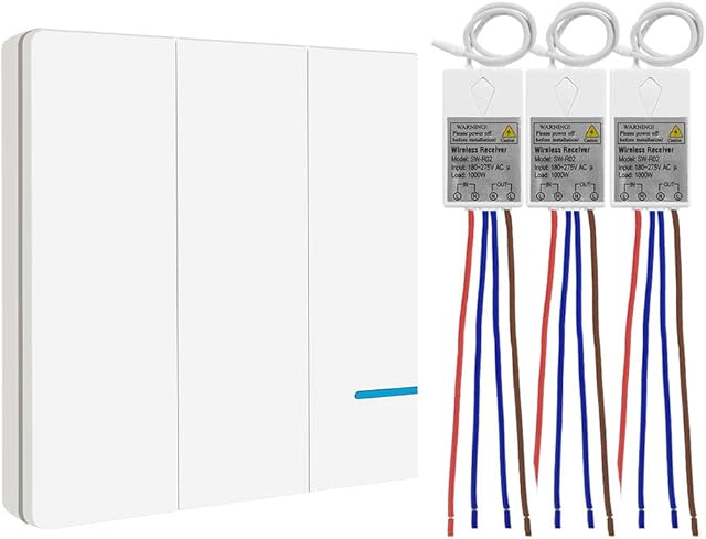 Thinkbee Wireless Light Switch Kit,Wireless Switch with Remote Control Light Switch ON/Off Light Switch No Wiring Needed IP66 Waterproof Remote Control Your Fixtures Outdoor 1900ft Indoor 160ft, C
