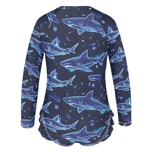 ALAZA Blue Shark Star Girls One Piece Swimsuit Long Sleeve Rash Guard Swimsuits UV 50+ Swimwear Zipper3