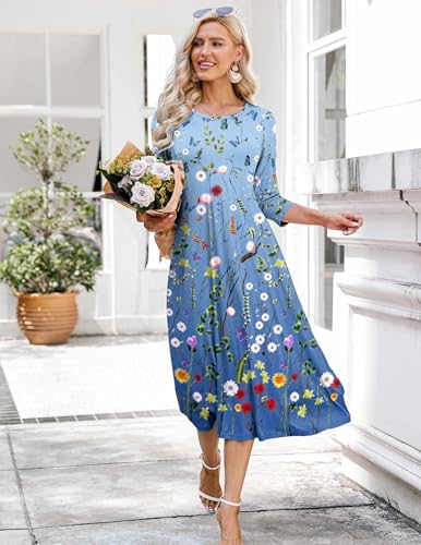 Image of HOTOUCH Women's 3 /4 Sleeve A-line and Flare Midi Long Dress