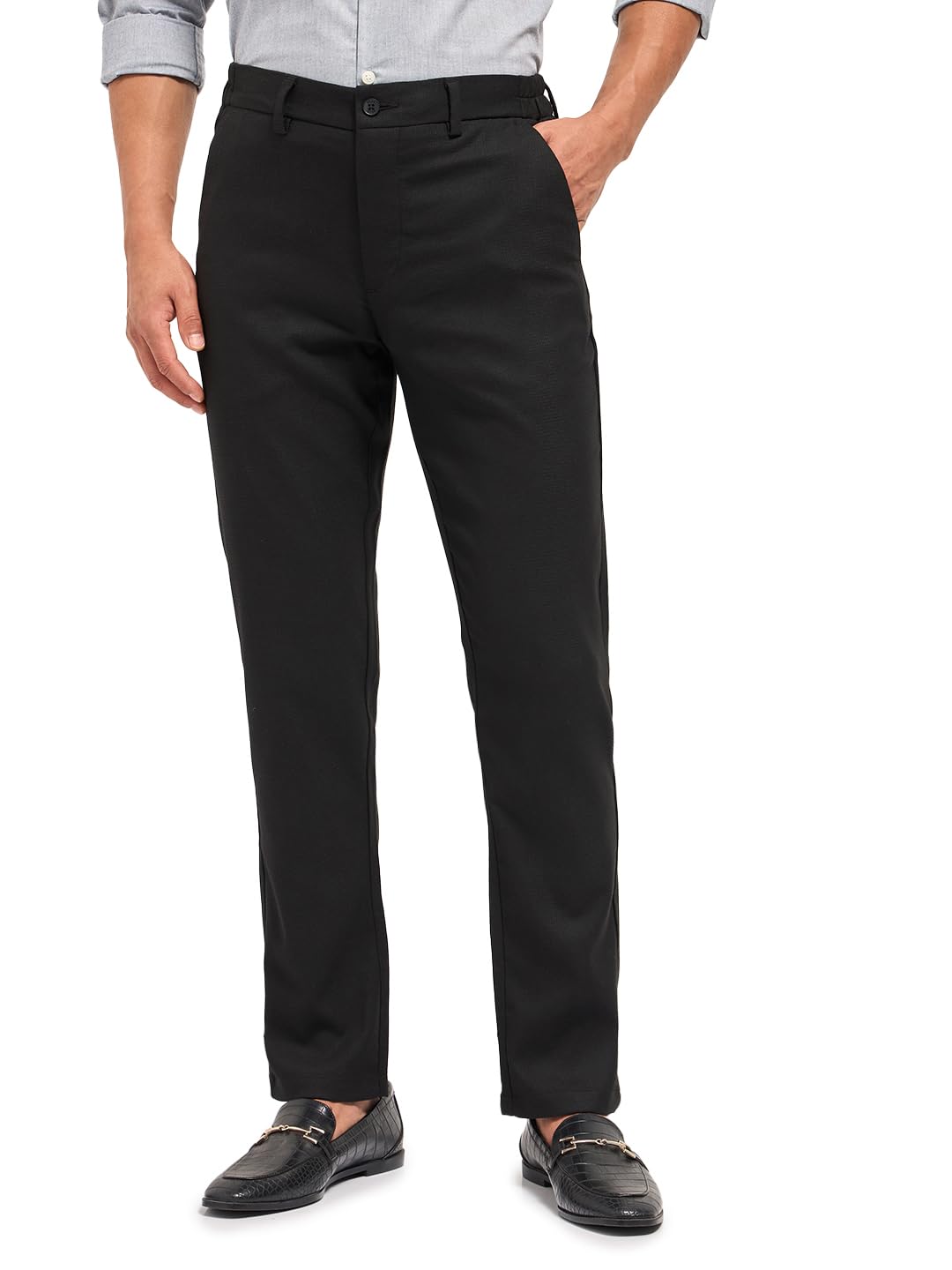 the bear house Men's Slim Fit Formal Trousers with Texture & Side-Elasticated Waistband-picture-10
