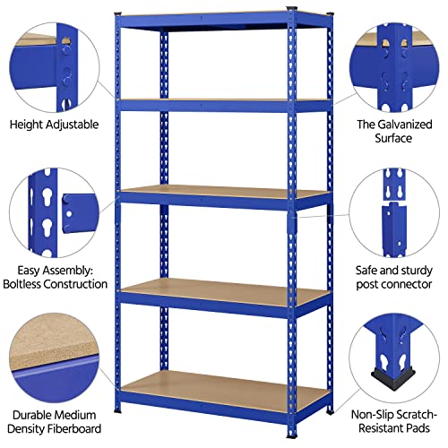 Topeakmart-4PCS-5-Tier-Utility-Shelves-Metal-Storage-Shelves-Garage-Shelving-Unit-Adjustable-Garage-Storage-Shelves-Storage-Racks-Heavy-Duty-Shed-Shelving-Blue-355-x-175-x-72-Inch