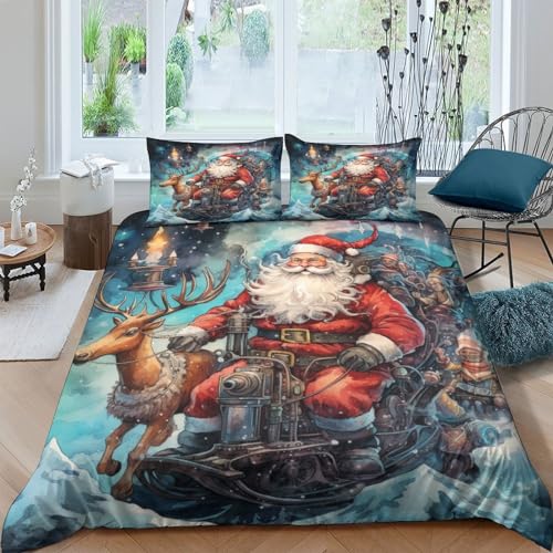 Funda nórdica de reno navideño 3D en microfibra suave de 200x200 cm con 2 fundas de almohada con cremallera 2