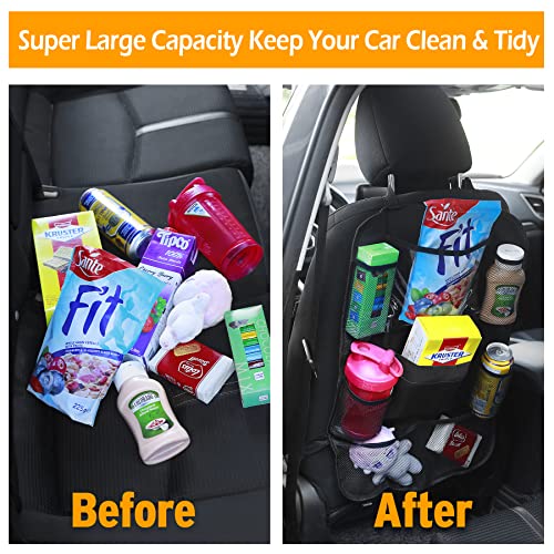 Justtop Black Car Backseat Organizer With Touch Screen Tablet Holder, 9 Storage Pockets Kick Mats Car Seat Back Protectors For Kids Toddlers, Car Travel Accessories, 2 Pack #TOP4