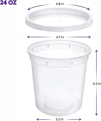 Miniatura 7 de 32 onzas. Contenedores de plástico para almacenamiento de alimentos con tapas herméticas [24 juegos].
