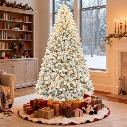 Hykolity 6 ft Prelit Snow Flocked Christmas Tree, 1032 Tips Artif...