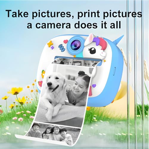 Image of Kids Instant Print Camera with Built-in Printer, Digital Video Camera, One-Button Design, Display Screen, TF Card Slot, USB Charging, Includes Roll Paper and Random Color (Cute-Camera)