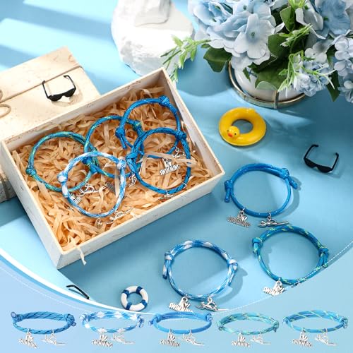 Huquary 30 Pcs Swimming Bracelets Gift Bulk Blue Swim Adjustable Braided Rope Cord with I love Swimming Charm Appreciation Supplies for Swim Team Coach Teen Swimmer Birthday Action Sport Party Favor by Huquary - Used condition - Image 4