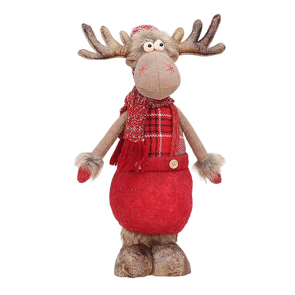 Figura navideña de reno, alce, patas telescópicas, decoración de reno con patas telescópicas, idea de decoración en invierno, Navidad, bonita con gorro y bufanda, decoración navideña, color rojo, tipo