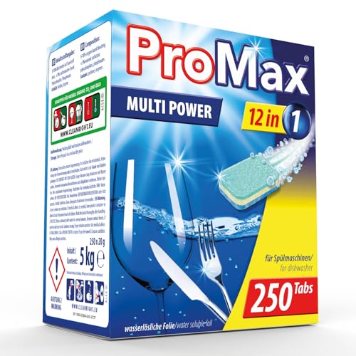 ProMax® Spülmaschinentabs 12-in-1 Multi-Power 20g - XL-Sparpaket 5 kg ca. 250 Stück in wasserlöslicher Folie. Starke Reinigungskraft gegen Schmutz und Fett. ProMax® Spülmaschinentabs 12-in-1 Multi-Power 20g - XL-Sparpaket 5 kg ca. 250 Stück in wasserlöslicher Folie. Starke Reinigungskraft gegen Schmutz und Fett.