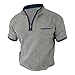 Mens Waffle Knit Short Sleeve Shirt Stand Collar Color Block Casual Pullover Top Textured Summer Fashion Button Shirts Gray