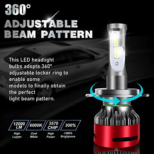 Anytop H4 9003 Led Headlight Bulbs High And Low Beam, 6000K 12000Lm Diamond White Headlamp Conversion Kit For Car Truck Suv Ip67 Waterproof, 2 Pack #TOP6