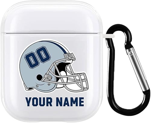 Funda de casco de fútbol con nombre y número para Apple AirPods de 2 y 1 generación, regalo personalizado para fanáticos de los deportes de Dallas,